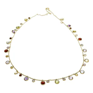 Triangel Collier 585 Gelbgold Edelsteinmix