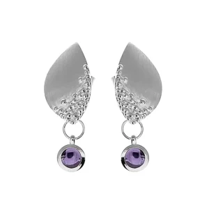 Triangel Ohrhänger Dots Silber Amethyst 4 mm rund cab