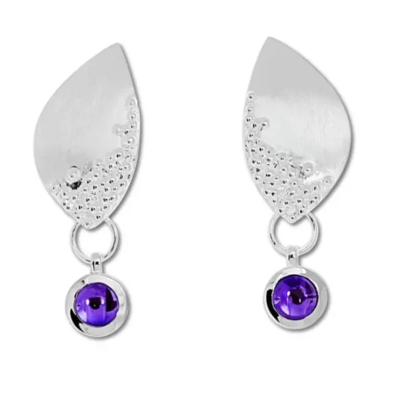 Triangel Ohrhänger Dots Silber Amethyst 4 mm rund cab