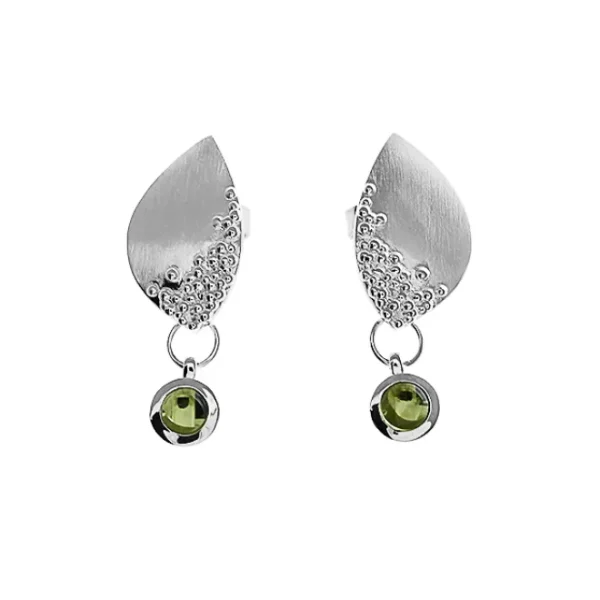 Triangel Ohrhänger Dots Silber Peridot 4 mm rund cab