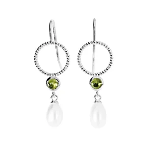 Triangel Ohrring Dots Silber 4 mm cab Peridot Perle Tropfen