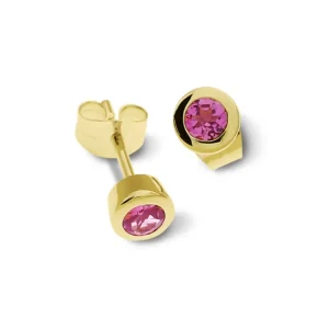 Triangel Ohrstecker 585 Gold pink Turmalin 3 mm rund fac