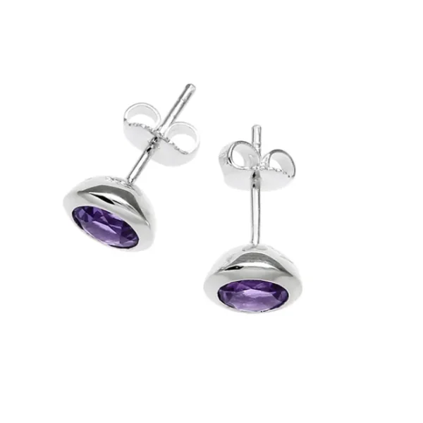 Triangel Ohrstecker Silber Amethyst 6 mm rund fac