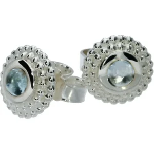 Triangel Ohrstecker Silber Dots 8 mm blauer Topas 3 mm cab