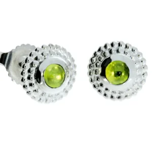 Triangel Ohrstecker Silber Dots 8 mm Peridot 3 mm cab