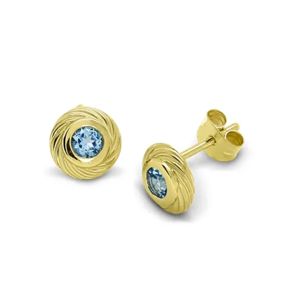 Triangel Ohrstecker Wave 585 Gold swiss blue Topas 3 mm fac