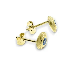 Triangel Ohrstecker Wave 585 Gold swiss blue Topas 3 mm fac