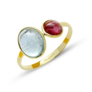 Triangel Ring 585 Gelbgold Aquamarin/Pink Turmalin