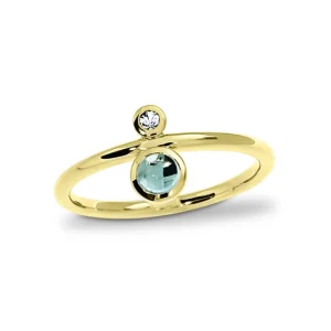 Triangel Ring 585 Gold Swiss Blue 4 mm cab / white saphire 2mm fac