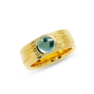 Triangel Ring Strandcores si/goldplattiert Topas Blue Swiss 7 mm rund cab