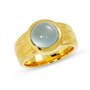 Triangel Ring Strandcores si/goldplattiert Aquamarin 10 mm rund cab