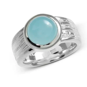 Triangel Ring Strandcores Silber Aquamarin 10 mm rund cab