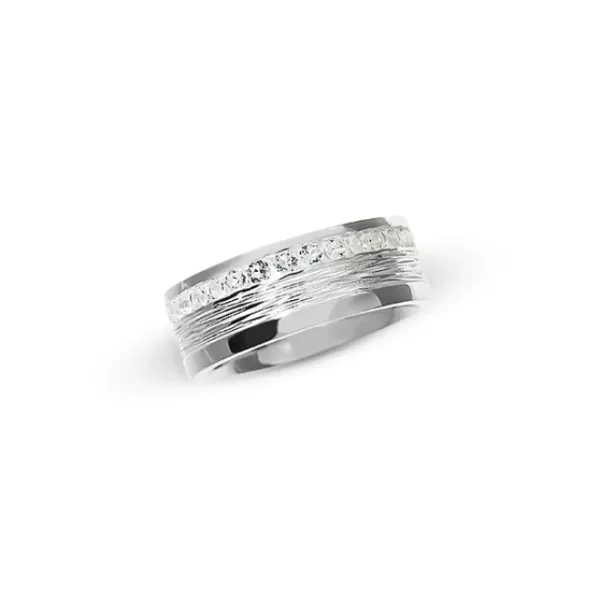 Triangel Ring Crease Silber 8 mm breit weißer Topas Kanalfassung