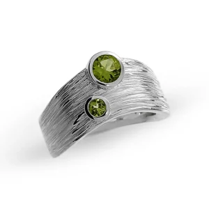 Triangel Ring Crease Silber Peridot 5 und 3 mm rund fac