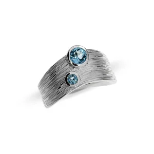 Triangel Ring Crease Silber Swiss Blue Topas 5 und 3 mm rund fac