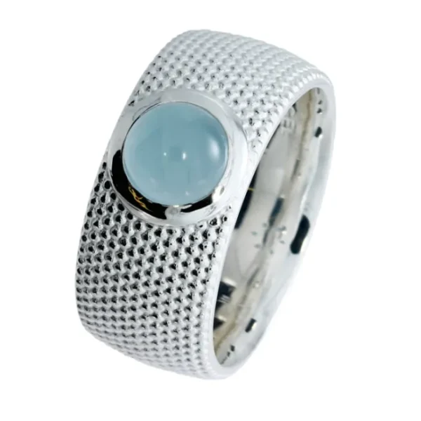 Triangel Ring Dots Silber Aquamarin 7 mm rund