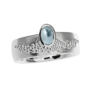 Triangel Ring Dots Silber blauer Topas oval cab