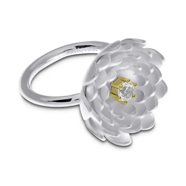 Triangel Ring Lotusblüte Silber weißer Topas fac