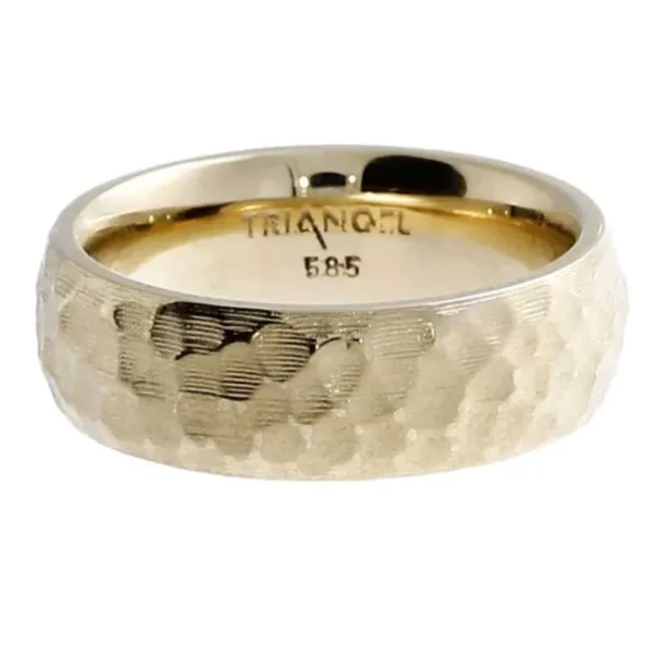 Triangel Ring Silber Goldplattiert Hammerschlag 7 mm breit