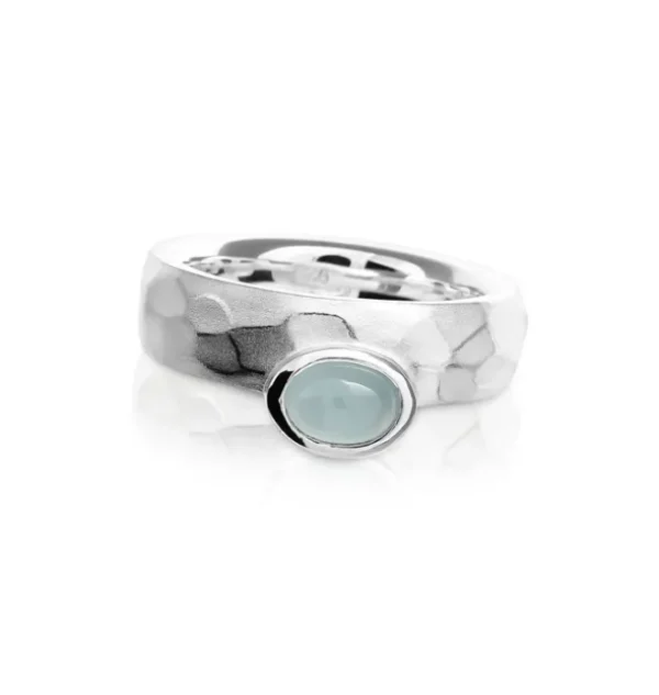 Triangel Ring Silber Hammerschlag 4 mm Aquamarin 7x5 oval