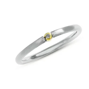 Triangel Ring Silber mit Feingold Diamant 0,15 ct TWsi