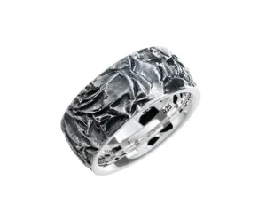 Triangel Ring Silber oxydiert Leaves 10 mmm