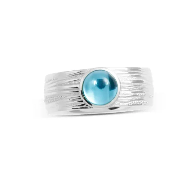 Triangel Ring Strandcores Silber hell Topas Blue Swiss 7 mm rund cab