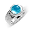 Triangel Ring Strandcores Silber Topas Swiss Blue 10 mm rund cab